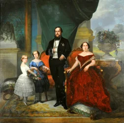 Kejserlig familie - kejser Pedro II, hans kone, Teresa Cristina, og deres døtre, prinsesserne Isabel og Leopoldina